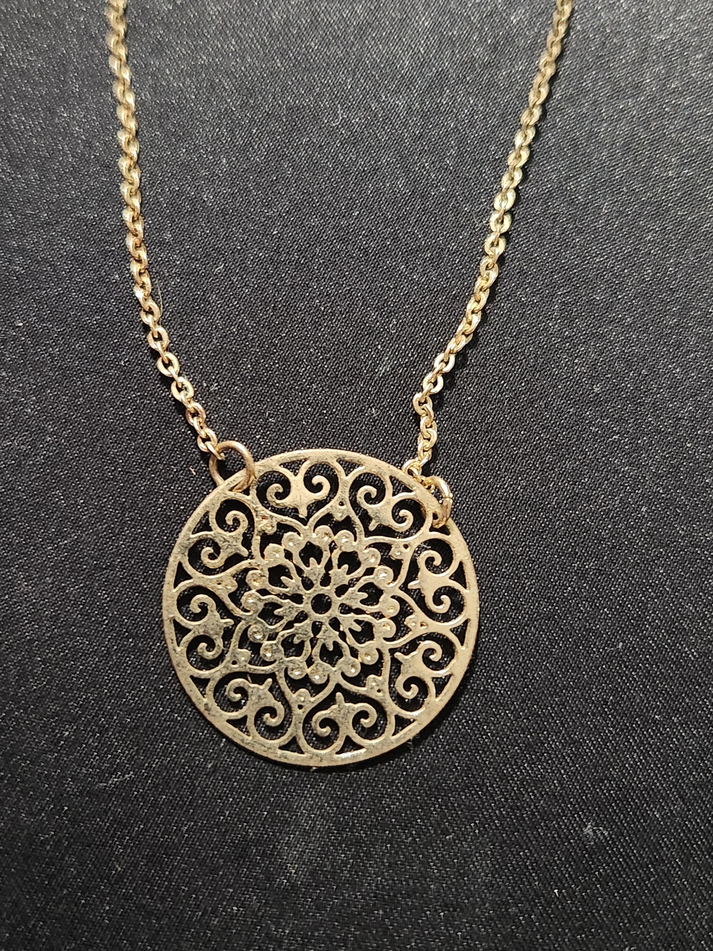 Gold Filigree Medallion Necklace - Elegant Women's Jewelry